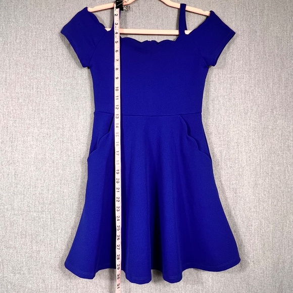 Rare Editions Scallop Neck Fit and Flare Mini Dress Sz 10 Royal Blue Pockets - Picture 9 of 12